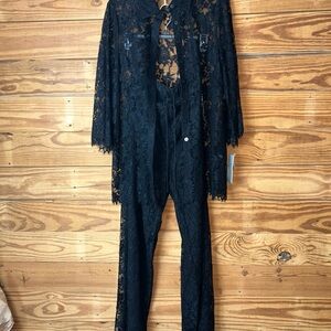 Teri Jon Black Lace Jumpsuit with Overlay